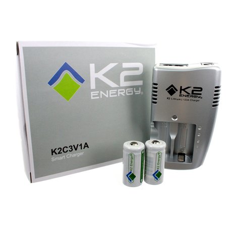 K2 ENERGY K2C123A Battery Charger with 2 LFP123A 3.2V Li-Ion Batteries LFP123A-KIT